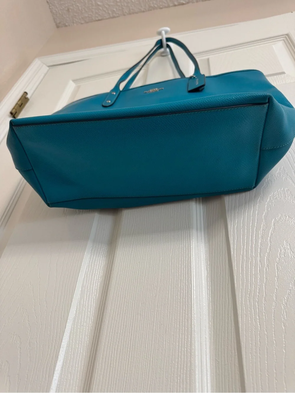 Coach Pebbled Leather Tote in Teal Blue